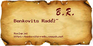 Benkovits Radó névjegykártya